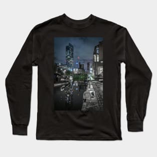 Rochdale Canal at Night with Beetham Tower Manchester Long Sleeve T-Shirt